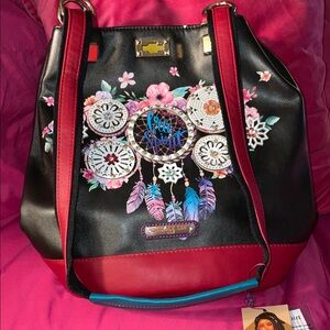 Nicole Lee Black & Red Dreamcatcher Shoulder Tote
